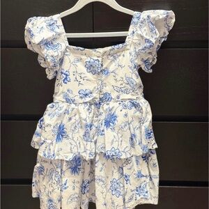 Janie and Jack White and Blue Floral Tiered Dress